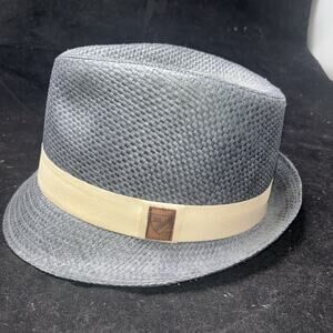 Cremieux Collection S25QX202 Straw Fedora Hat w/Solid Accent Band, Navy Size S/M